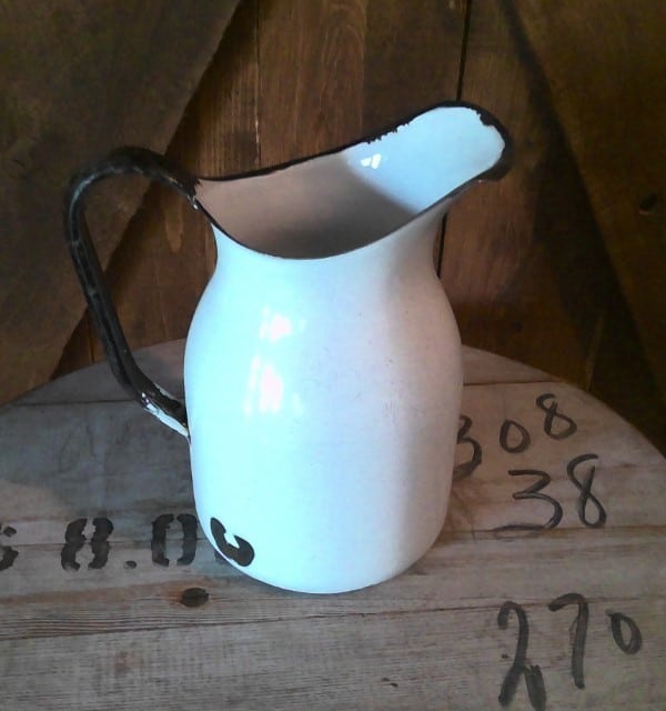 Antique Black Rimmed Enamel Pitcher for sale