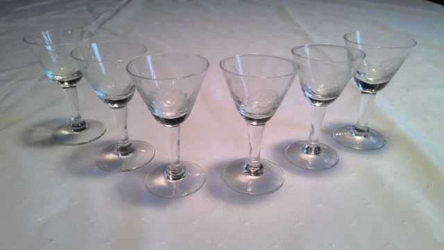 Hughes Cornflower Glass Stemware - 4" liquor glasses set of 6 for sale