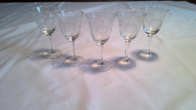 Hughes Cornflower Glass Stemware - 5" wine glasses set of 5 for sale