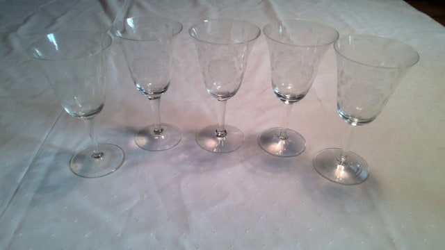 Hughes Cornflower Glass Stemware Wine Glasses - set of 5 for sale