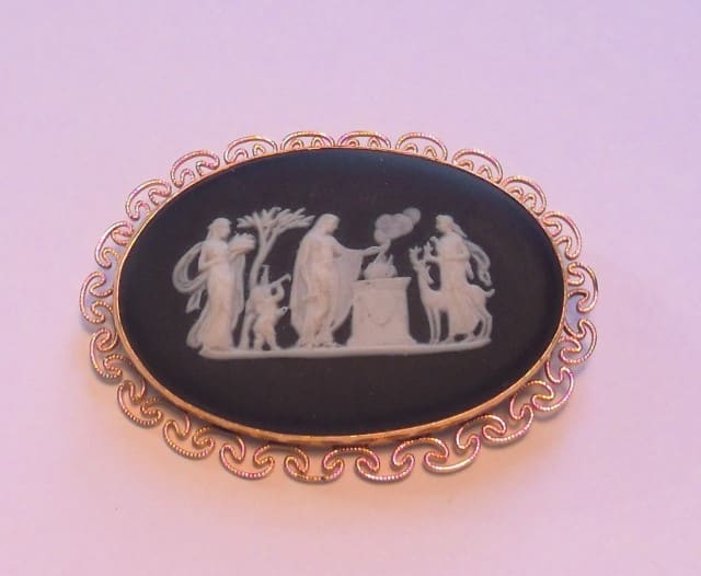 Wedgwood Cameo Brooch, Black Jasperware w 12K gold filled. for sale