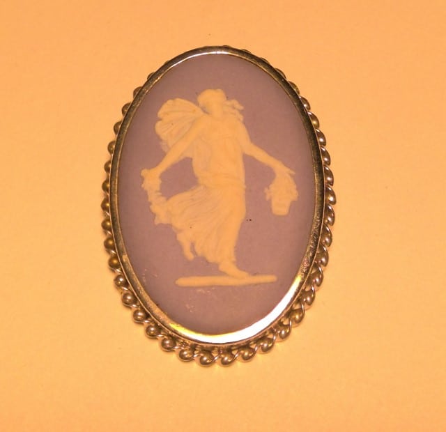 Vintage Wedgwood Blue Jasperware Cameo Brooch for sale