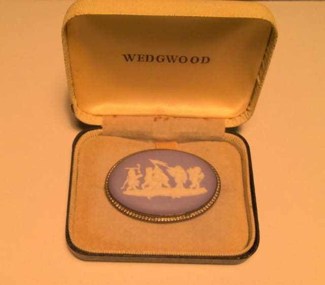 Vintage Wedgwood Blue Jasperware Cameo Brooch for sale