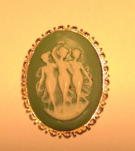 Vintage Green Cameo Brooch for sale