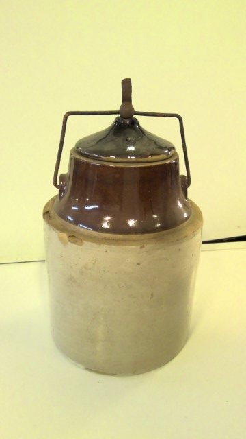 Antique Stoneware Canning Crock with Bail locking lid for sale