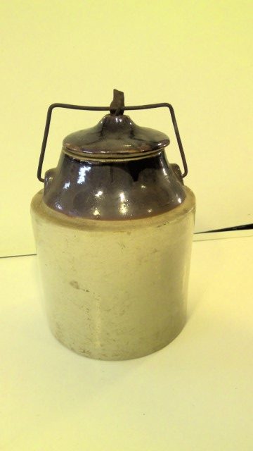 Antique Stoneware Canning Crock with Bail locking lid for sale