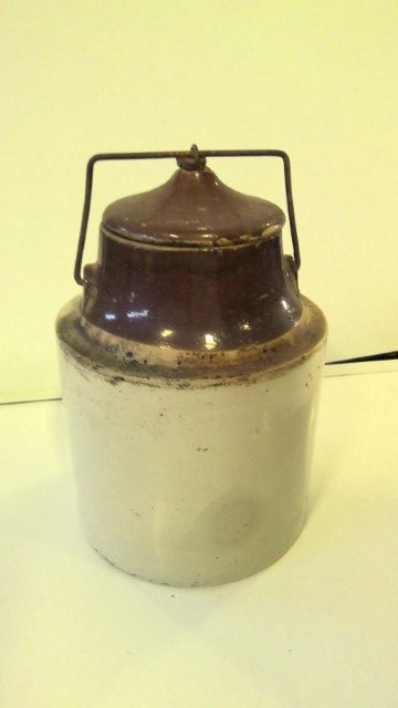 Antique Stoneware Canning Crock with Bail locking lid for sale