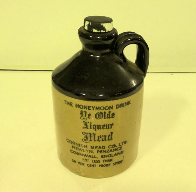 The Honeymoon Drink Ye Olde Cornish Liqueur MEAD Co. Ltd. Vintage Earthenware Stoneware Jug for sale