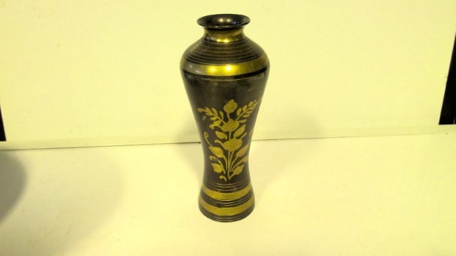 Vintage Black and Golden Brass Vase for sale on heinventures.ca