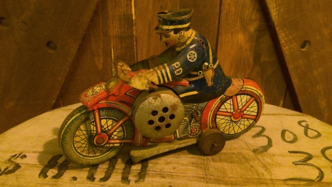 1938 Marx Police Siren Motorcycle Tin Toy for sale