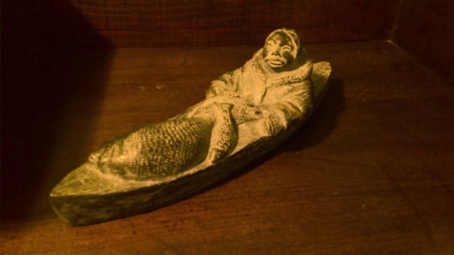 Vintage Aarktik Sculpture of Hunter in Kayak for sale