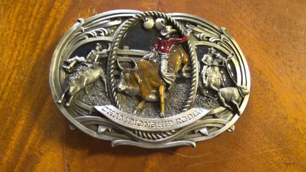 1986 Bergamont Brass Works Championship Rodeo Belt Buckle for sale