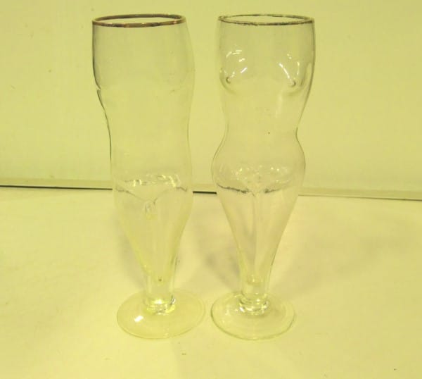 Vintage glass his and hers nude beer glasses for sale