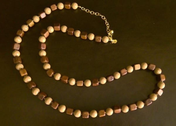 Joan Rivers Gold EP Square Wood Bead W/ Tan Ceramic Bead Necklace for sale