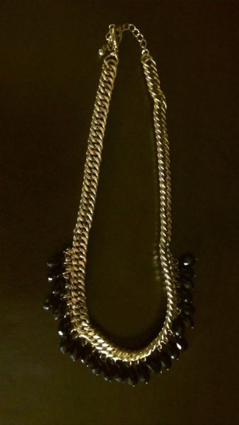 Vintage Faux Gold Necklace with Black Pendants for sale