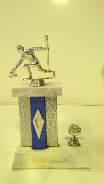 Vintage Curling Trophy - Blue and silver tone for sale