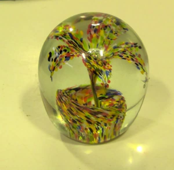 Vintage Lutetian Art Glass Confetti Flower Paperweight for sale