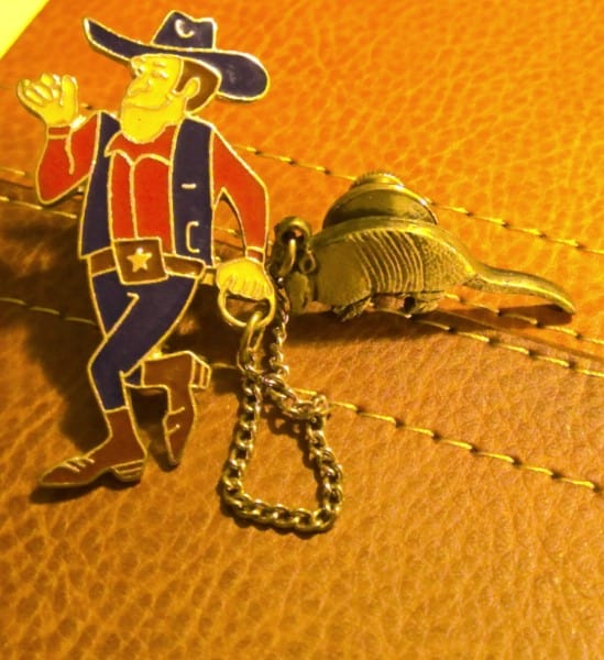 Vintage Cowboy walking an Armadillo Lapel / Hat Pin for sale