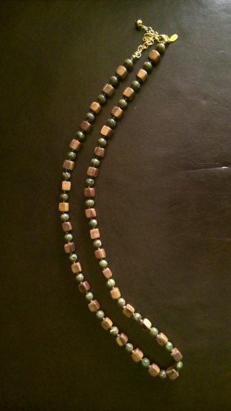 Joan Rivers Necklace - Green Pearls and wood. for sale