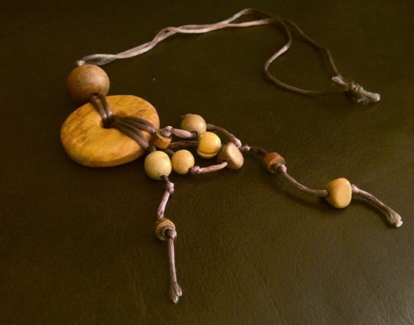 Wood Beaded Necklace with Wood Pendant for sale