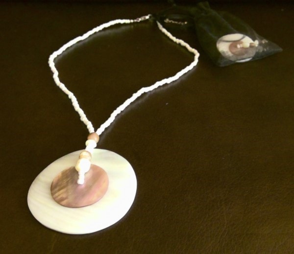 White Beaded Necklace with Shell Pendant with Matching Earrings for sale