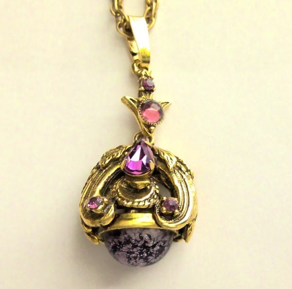 Vintage Victorian Gold Tone and Purple Stone Necklace & Pendant for sale