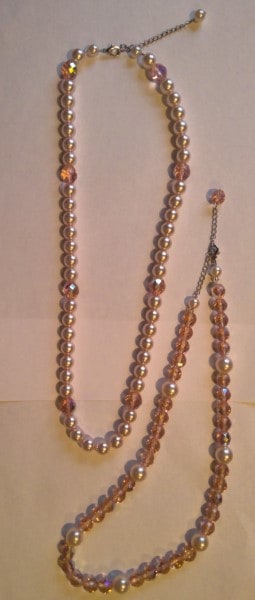 Set of Two Faux Pearl and Pink Beads Necklaces for sale