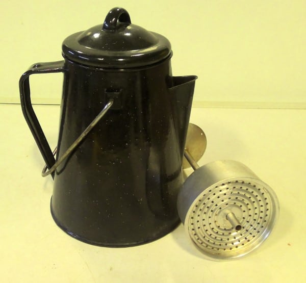 Vintage Black Graniteware Perk Coffee Pot for sale