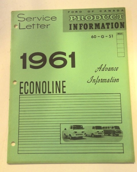 1961 Ford Econoline Advance Information Service Letter Manual for sale