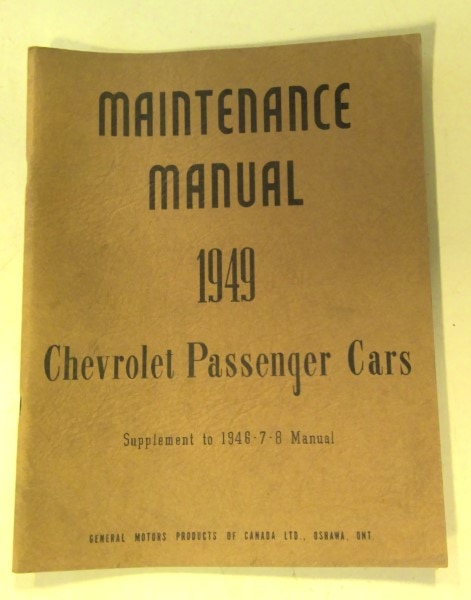 Maintenance Manual 1949 Chevrolet Passenger Cars Supplement for sale