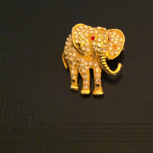 Vintage Rhinestone Red Eyed Elephant Brooch for sale