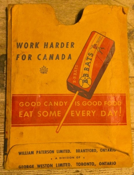 Canadian WW2 Ration Book Holder with B-Bats Candy and Weston's Candy Advertising for sale