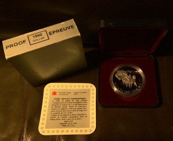 1992 Canada Silver Proof Dollar - Stagecoach for sale