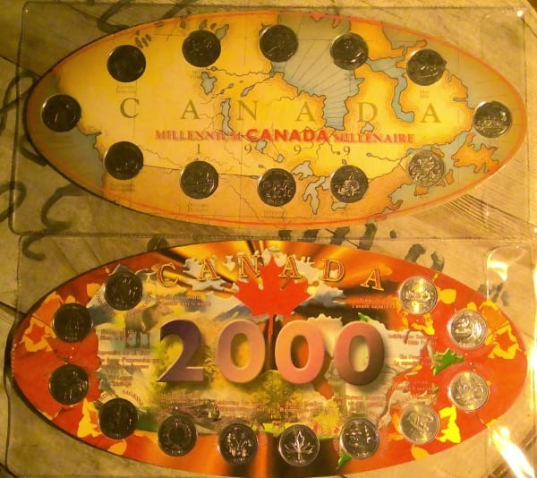 1999 & 2000 Canada Quarter (25 Cent) Coin sets in Holders for sale