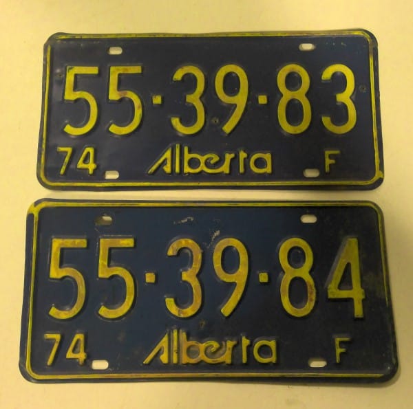 Set of 2 Consecutive 1974 Alberta License Plates for sale