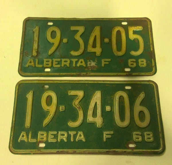 Set of 2 Consecutive 1968 Alberta License Plates for sale