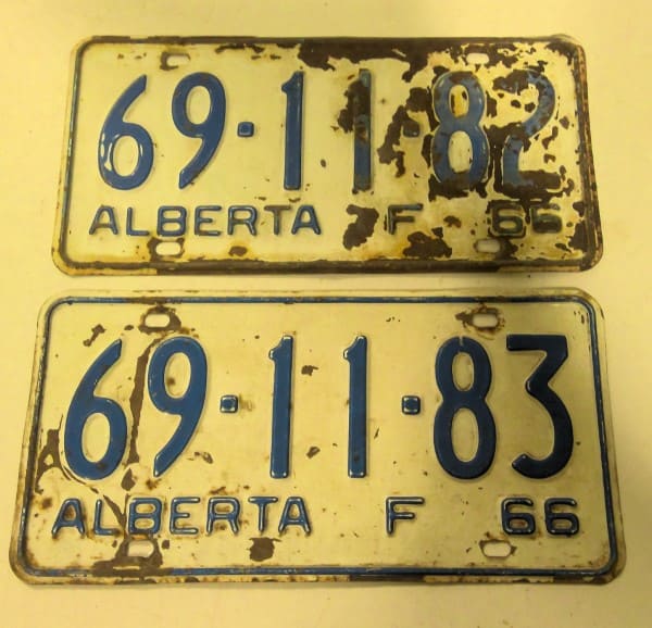 Set of 2 Consecutive 1966 Alberta License Plates for sale