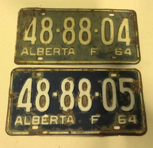 Set of Consecutive 1964 Alberta Farm License Plates for sale