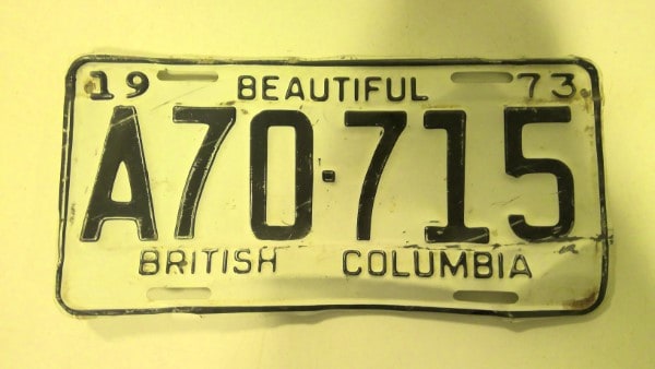 1973 British Columbia License Plate for sale