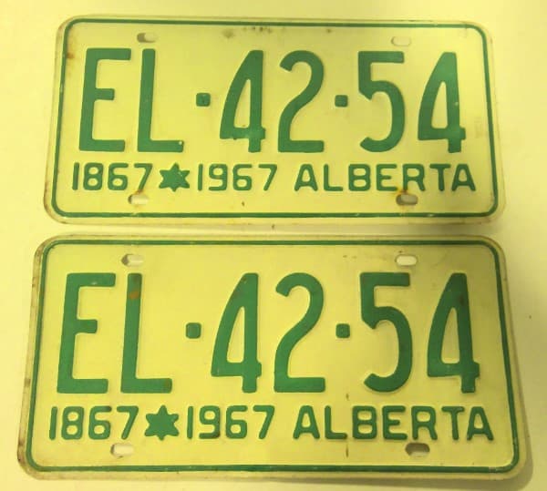 Matching Set of 1967 Confederation Alberta License Plates for sale