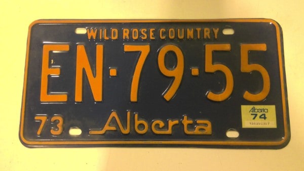 1973 Alberta License Plate with 1974 Sticker for sale