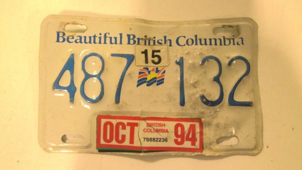 1994 British Columbia Trailer License Plate for sale