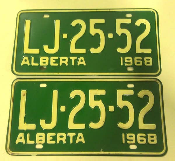 Matching Set of 1968 Alberta License Plates for sale