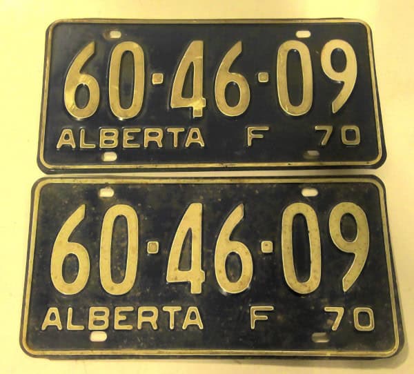 Matching Set of 1970 Alberta Farm License Plates for sale