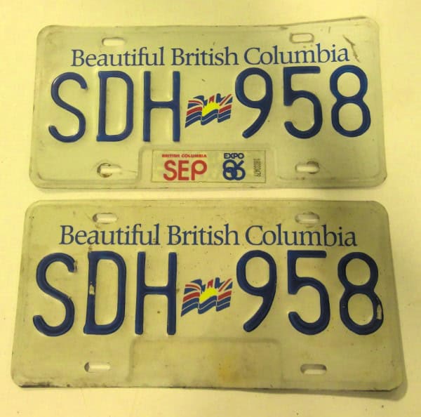 Matching set of 1980s British Columbia License Plates for sale