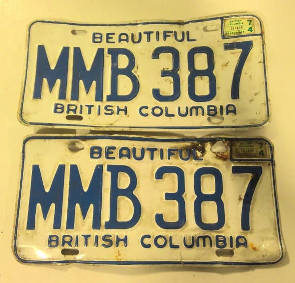 Matching Set of 1974 British Columbia License Plates for sale