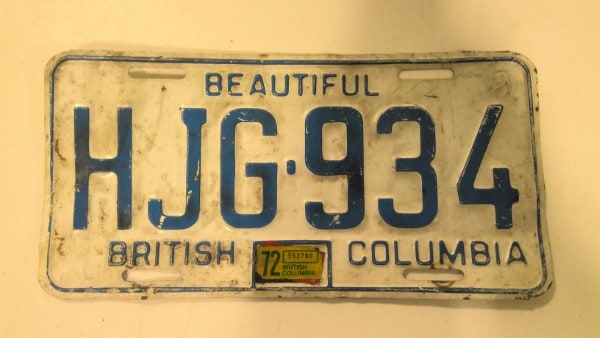 1972 British Columbia License Plate for sale