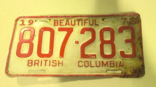 1972 British Columbia License Plate for sale