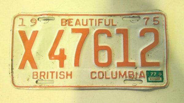 1975 British Columbia License Plate for sale