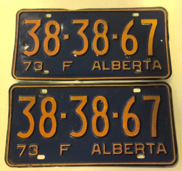 1973 Alberta Farm License Plates - Matching Set for sale